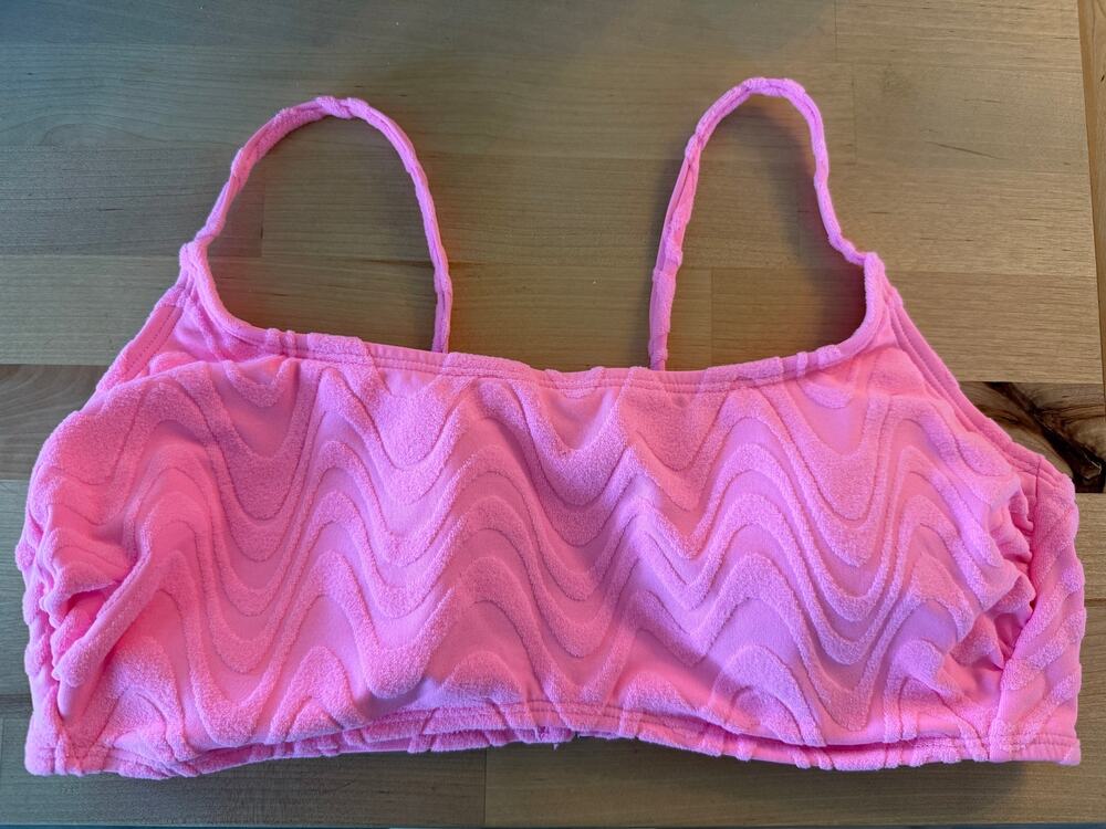 Wild Fable Women's Wavy Terry Textured Bralette Bikini Top Pink Size XL